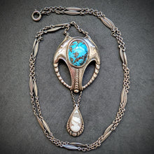 Lade das Bild in den Galerie-Viewer, Jugendstil Collier Türkis Gemme 800 Silber mit Kette alt antik c. 1900