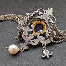 Lade das Bild in den Galerie-Viewer, Vintage Tracht Collier 925 Silber BS Bartel & Sohn Amethyst Perle Kropfkette S