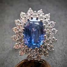 Load image into Gallery viewer, Entourage Ring 585 Gold Saphir Ceylon Sri Lanka 3 Carat No Heat Diamant RG 60 S