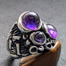 Lade das Bild in den Galerie-Viewer, Vintage Ring Silber Modernismus Brutalismus Amethyst Handarbeit RG 54 S