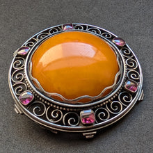 Lade das Bild in den Galerie-Viewer, Jugendstil Art Deco Brosche 800 Silber Butterscotch Bernstein antik c. 1920 S