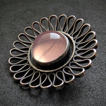 Lade das Bild in den Galerie-Viewer, Vintage Brosche Gustav Hauber 835 Silber Rosenquarz Midcentury alt c. 1950 S