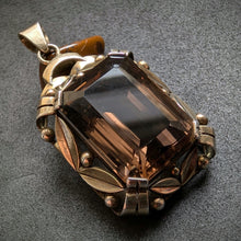 Lade das Bild in den Galerie-Viewer, Jugendstil Anhänger 835 Silber vergoldet Rauchquarz floral alt antik c. 1920