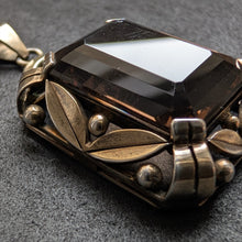 Lade das Bild in den Galerie-Viewer, Jugendstil Anhänger 835 Silber vergoldet Rauchquarz floral alt antik c. 1920