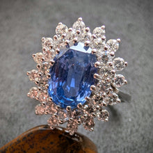 Load image into Gallery viewer, Entourage Ring 585 Gold Saphir Ceylon Sri Lanka 3 Carat No Heat Diamant RG 60 S