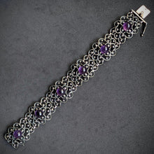 Lade das Bild in den Galerie-Viewer, Vintage Armband 835 Silber Amethyst lila Modernismus S