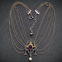 Lade das Bild in den Galerie-Viewer, Vintage Tracht Collier 925 Silber BS Bartel & Sohn Amethyst Perle Kropfkette S