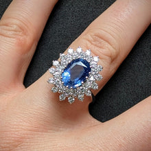 Load image into Gallery viewer, Entourage Ring 585 Gold Saphir Ceylon Sri Lanka 3 Carat No Heat Diamant RG 60 S