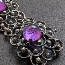 Lade das Bild in den Galerie-Viewer, Vintage Armband 835 Silber Amethyst lila Modernismus S