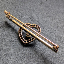 Lade das Bild in den Galerie-Viewer, Antike Brosche Gold 585 14k Silber Diamant Diamantrosen Perle Herz alt c. 1900 S