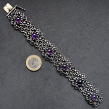 Lade das Bild in den Galerie-Viewer, Vintage Armband 835 Silber Amethyst lila Modernismus S