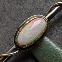 Load image into Gallery viewer, Vintage Designer Stab Brosche Silber 14k 585 Gold Opal Silberschmiedearbeit S