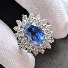 Load image into Gallery viewer, Entourage Ring 585 Gold Saphir Ceylon Sri Lanka 3 Carat No Heat Diamant RG 60 S