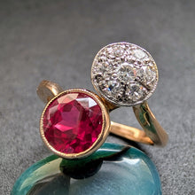 Lade das Bild in den Galerie-Viewer, Art Deco Ring Toi et Moi 585 Gold Diamant Rubin alt antik c. 1920 RG 52 S