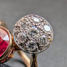 Lade das Bild in den Galerie-Viewer, Art Deco Ring Toi et Moi 585 Gold Diamant Rubin alt antik c. 1920 RG 52 S