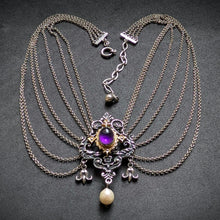 Lade das Bild in den Galerie-Viewer, Vintage Tracht Collier 925 Silber BS Bartel & Sohn Amethyst Perle Kropfkette S