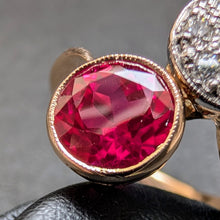 Lade das Bild in den Galerie-Viewer, Art Deco Ring Toi et Moi 585 Gold Diamant Rubin alt antik c. 1920 RG 52 S