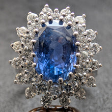 Load image into Gallery viewer, Entourage Ring 585 Gold Saphir Ceylon Sri Lanka 3 Carat No Heat Diamant RG 60 S