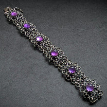 Lade das Bild in den Galerie-Viewer, Vintage Armband 835 Silber Amethyst lila Modernismus S