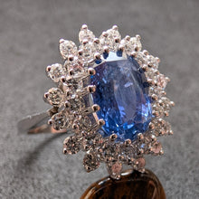 Load image into Gallery viewer, Entourage Ring 585 Gold Saphir Ceylon Sri Lanka 3 Carat No Heat Diamant RG 60 S