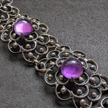 Lade das Bild in den Galerie-Viewer, Vintage Armband 835 Silber Amethyst lila Modernismus S