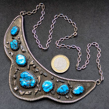 Load image into Gallery viewer, Vintage Navajo Designer Necklace Silver Turquoise XL Silversmith Work S