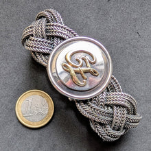 Lade das Bild in den Galerie-Viewer, Vintage Flecht Armband 835 Silber Gustav Hauber Mid Century CZ Gold c. 1950s S