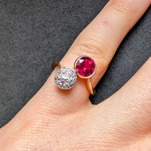 Lade das Bild in den Galerie-Viewer, Art Deco Ring Toi et Moi 585 Gold Diamant Rubin alt antik c. 1920 RG 52 S