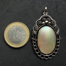 Load image into Gallery viewer, Jugendstil Anhänger 800 Silber Perlmutt Markasit alt antik c. 1920
