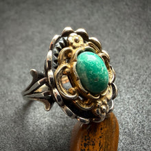 Load image into Gallery viewer, Vintage Tracht Ring 835 Silber vergoldet Amazonit RG 56/57
