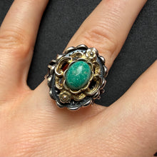 Load image into Gallery viewer, Vintage Tracht Ring 835 Silber vergoldet Amazonit RG 56/57

