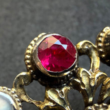 Load image into Gallery viewer, Neo-Renaissance silver brooch ruby pearl mother of pearl floral old antique c. 1870 S
