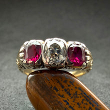 Load image into Gallery viewer, Antiker Ring 14k 585 Gold Altschliff Diamant Rubin alt c. 1900 RG 57
