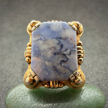 Load image into Gallery viewer, Jugendstil Art Deco Ring 835 Silber vergoldet blauer Naturstein alt antik c. 1920 RG 58/59

