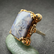Load image into Gallery viewer, Jugendstil Art Deco Ring 835 Silber vergoldet blauer Naturstein alt antik c. 1920 RG 58/59
