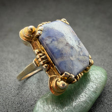 Load image into Gallery viewer, Jugendstil Art Deco Ring 835 Silber vergoldet blauer Naturstein alt antik c. 1920 RG 58/59
