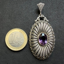 Lade das Bild in den Galerie-Viewer, Jugendstil Art Deco Anhänger 835 Silber Amethyst Markasit alt antik c. 1920

