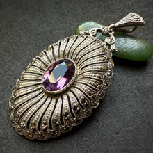 Lade das Bild in den Galerie-Viewer, Jugendstil Art Deco Anhänger 835 Silber Amethyst Markasit alt antik c. 1920
