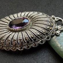 Lade das Bild in den Galerie-Viewer, Jugendstil Art Deco Anhänger 835 Silber Amethyst Markasit alt antik c. 1920

