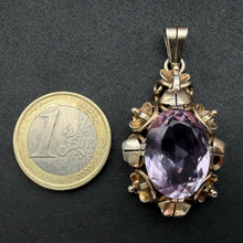 Lade das Bild in den Galerie-Viewer, Jugendstil Anhänger 935 Silber vergoldet Amethyst alt antik c. 1920
