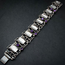 Lade das Bild in den Galerie-Viewer, Vintage Modernismus Armband Silber Amethyst Handarbeit alt 
