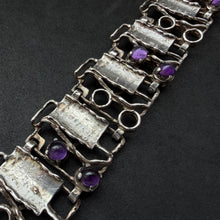 Lade das Bild in den Galerie-Viewer, Vintage Modernismus Armband Silber Amethyst Handarbeit alt 
