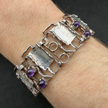 Lade das Bild in den Galerie-Viewer, Vintage Modernismus Armband Silber Amethyst Handarbeit alt 
