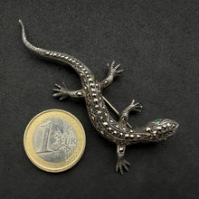 Load image into Gallery viewer, Art Deco Salamander Brosche 835 Silber Markasit Handarbeit alt antik c. 1920
