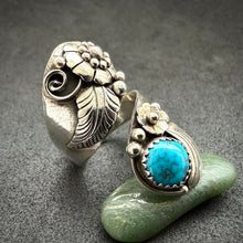 Load image into Gallery viewer, Vintage Navajo Ring Sterling Silber 925 Türkis floral RG 57/58
