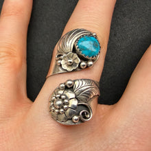 Load image into Gallery viewer, Vintage Navajo Ring Sterling Silber 925 Türkis floral RG 57/58
