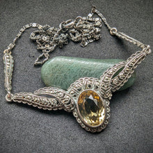 Load image into Gallery viewer, Antique Art Nouveau Art Deco necklace 800 silver citrine marcasite old approx. 1920
