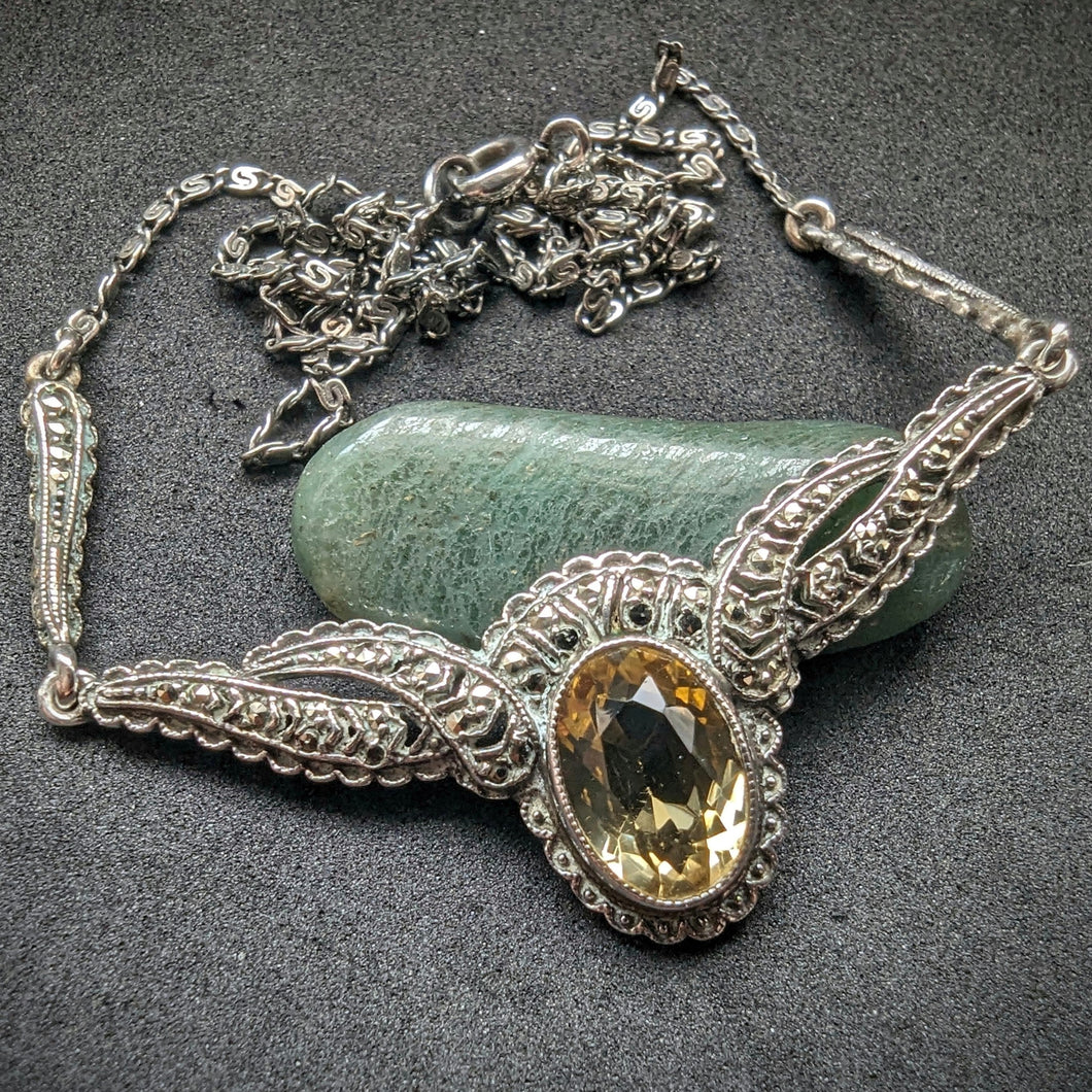 Antique Art Nouveau Art Deco necklace 800 silver citrine marcasite old approx. 1920