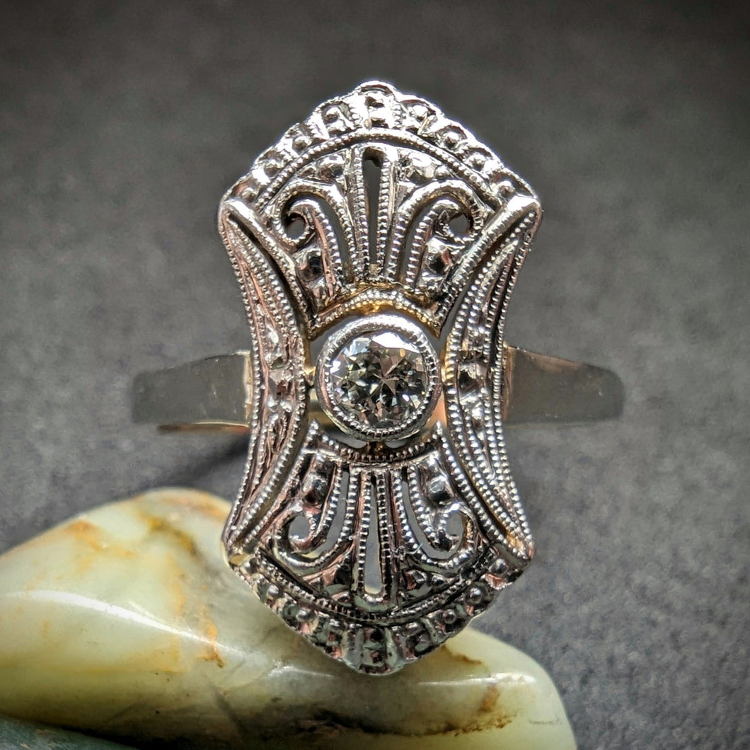 Antiker Art Deco Ring 14k 585 Gold Diamant alt ca. 1920 RG 53