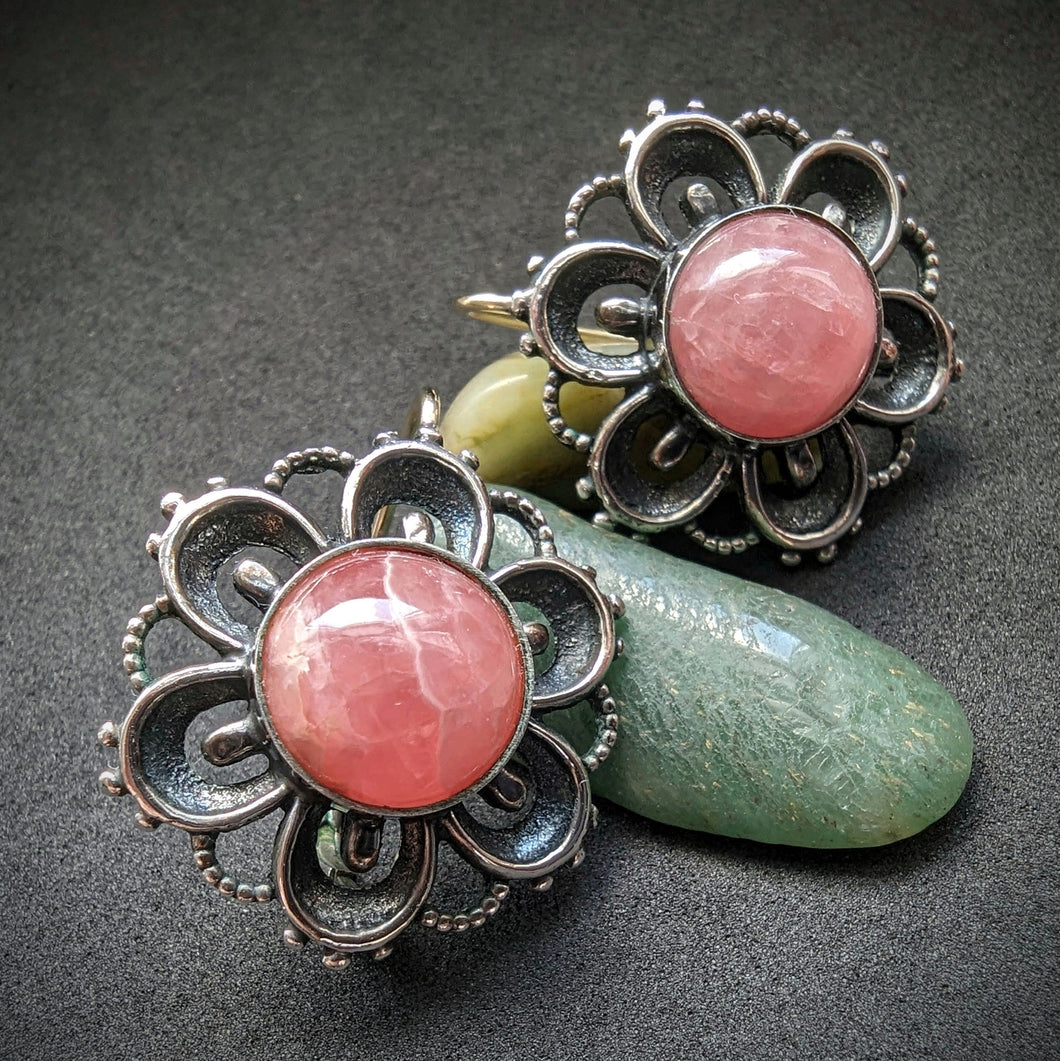 Vintage earrings 835 silver rose quartz costume old